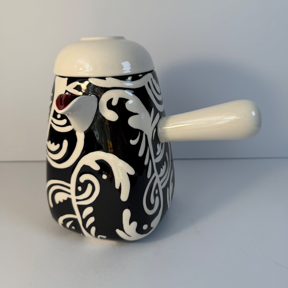 Mary Kay STARS Exclusive Hot Chocolate Pot Black White Damask Ceramic Retired